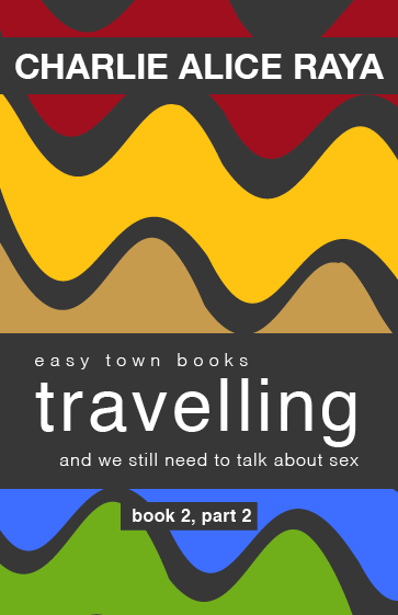 book cover for book 2, travelling, part 2, coloured waves